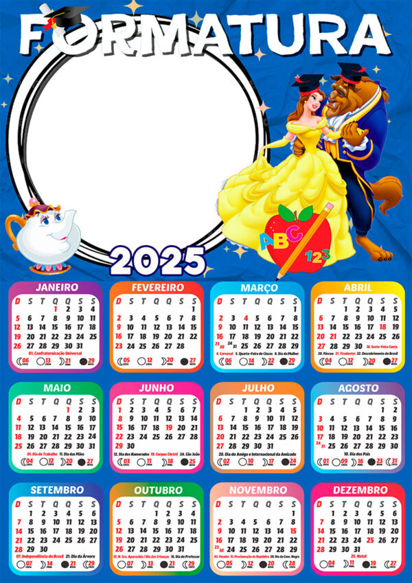 Calendário 2025 Formatura A Bela e a Fera PNG Arte Digital