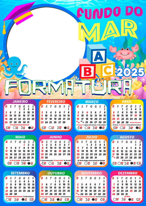 Calendário 2025 Formatura Fundo do Mar PNG Arte Digital