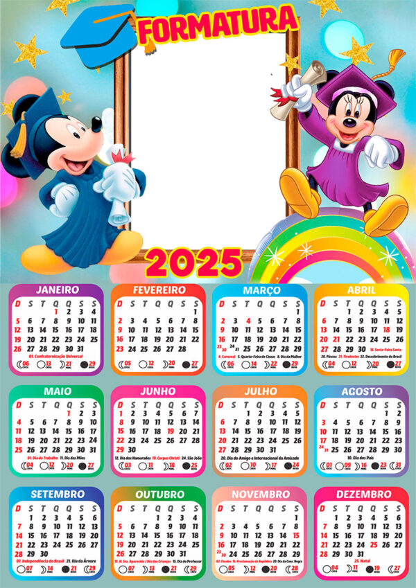 Calendário 2025 Formatura Mickey e Minnie PNG Arte Digital