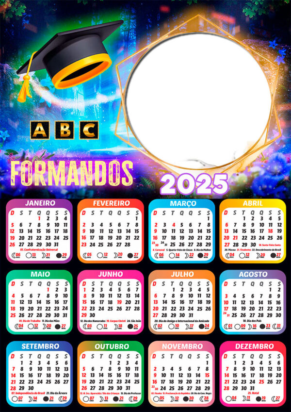 Calendário 2025 Formatura Mundo Encantado PNG Arte Digital