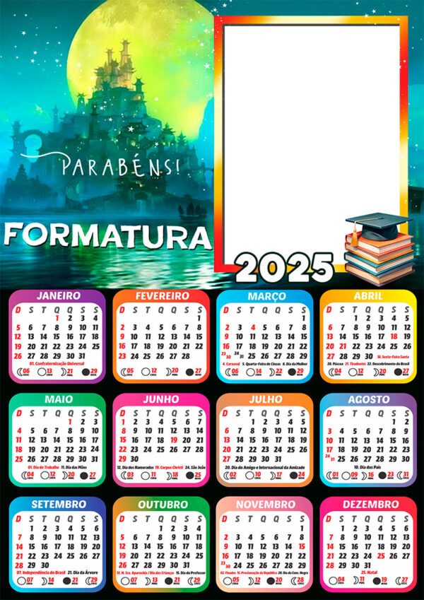 Calendário 2025 Formatura Reino Encantado PNG Arte Digital