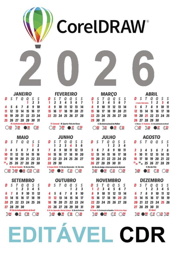 Base de Calendário 2026 em CDR para Editar Fundo Transparente
