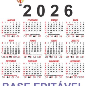 Calendário 2026 Grade Transparente Editável CDR Corel