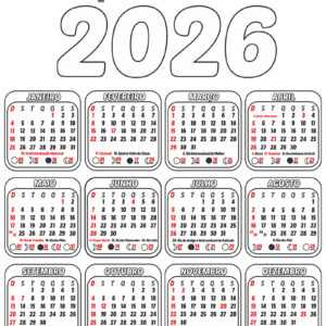 Calendário 2026 Desenho para Colorir e Imprimir Vetor CDR