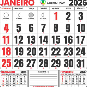 Calendário Folhinha 2026 para Parede Vetor CDR Corel