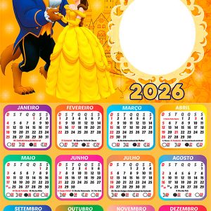 Calendário 2026 A Bela e a Fera PNG Arte Digital