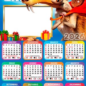 Calendário 2026 A Era do Gelo Especial de Natal PNG Arte Digital