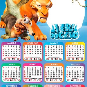 Calendário 2026 A Era do Gelo PNG Arte Digital