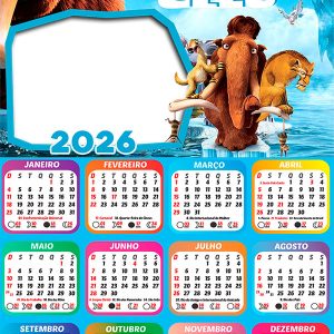 Calendário 2026 A Era do Gelo Personagens PNG Arte Digital