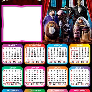 Calendário 2026 A Família Addams PNG Arte Digital