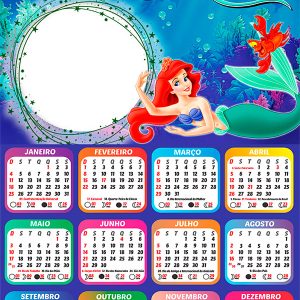 Calendário 2026 A Pequena Sereia PNG Arte Digital