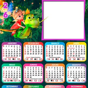 Calendário 2026 A Princesa e o Dragão PNG Arte Digital