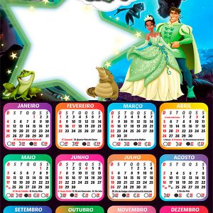 Calendário 2026 A Princesa e o Sapo PNG Arte Digital