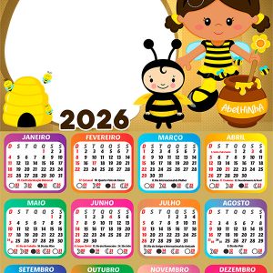 Calendário 2026 Abelhinha PNG Arte Digital