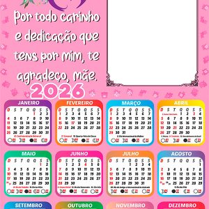 Calendário 2026 Agradeço Mãe Mensagem PNG Arte Digital