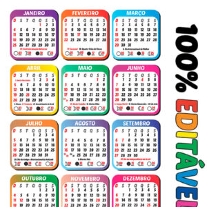 Calendário 2026 de Bolso Vetor Colorido Editável