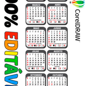 Calendário 2026 Vertical Preto em CDR Vetor para Corel