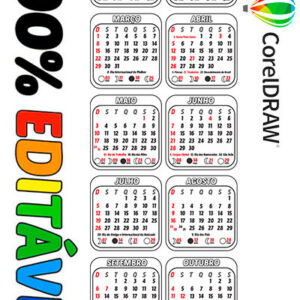 Calendário 2026 Vertical para Colorir Desenho Vetor CDR