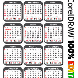 Calendário 2026 Bolso Editável com Feriados e Fases da Lua