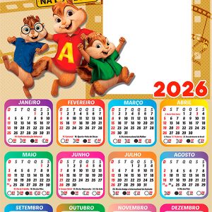 Calendário 2026 Alvin e os Esquilos PNG Arte Digital