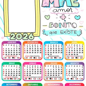Calendário 2026 Amor mais Bonito que Existe PNG Arte Digital