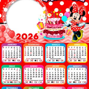 Calendário 2026 Aniversário Minnie PNG Arte Digital