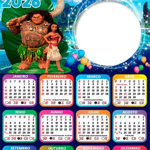 Calendário 2026 Aniversário Moana PNG Arte Digital