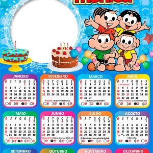 Calendário 2026 Aniversário Turma da Mônica PNG Arte Digital