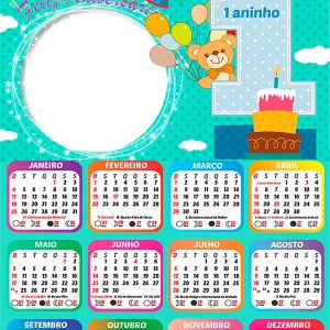 Calendário 2026 Aniversário de 1 Aninho PNG Arte Digital