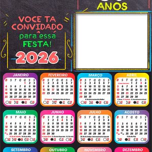 Calendário 2026 Aniversário de 50 Anos PNG Arte Digital