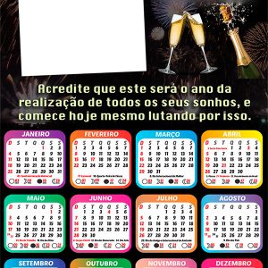 Calendário 2026 Ano de Realização Feliz Ano Novo Arte Digital