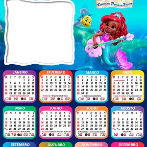 Calendário 2026 Ariel Contos de Pequena Sereia PNG Arte Digital