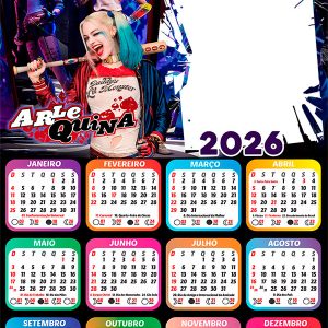 Calendário 2026 Arlequina PNG Arte Digital