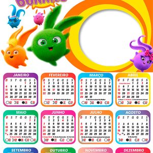Calendário 2026 As Aventuras de Sunny Bunnies PNG Arte Digital