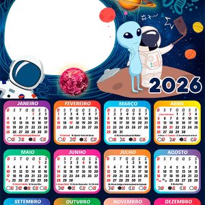 Calendário 2026 Astronauta PNG Arte Digital