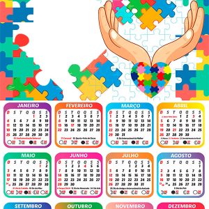 Calendário 2026 Autismo Tema PNG Arte Digital