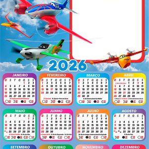 Calendário 2026 Aviões Disney PNG Arte Digital