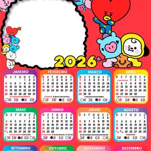 Calendário 2026 BT21 PNG Arte Digital