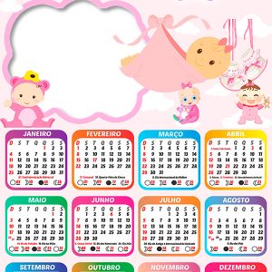Calendário 2026 Baby Girl PNG Arte Digital