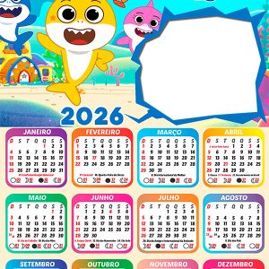 Calendário 2026 Baby Shark Big Show PNG Arte Digital