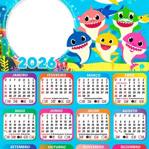 Calendário 2026 Baby Shark PNG Arte Digital