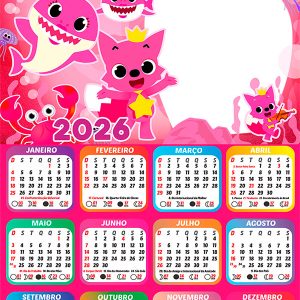 Calendário 2026 Baby Shark para Meninas PNG Arte Digital