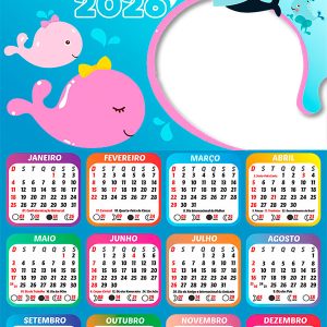 Calendário 2026 Baleia Tema PNG Arte Digital