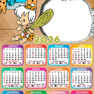 Calendário 2026 Bambam Flintstones PNG Arte Digital