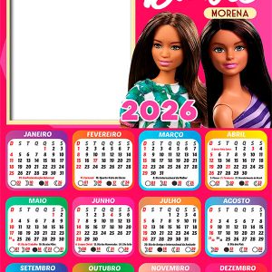 Calendário 2026 Barbie Morena PNG Arte Digital