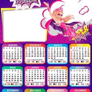 Calendário 2026 Barbie Super Princesa PNG Arte Digital