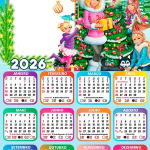 Calendário 2026 Barbie Um Natal Perfeito PNG Arte Digital