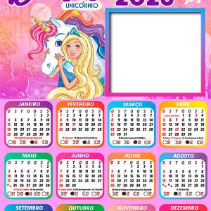 Calendário 2026 Barbie Unicórnio PNG Arte Digital