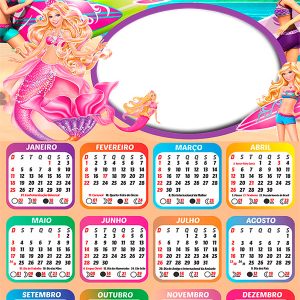 Calendário 2026 Barbie em Vida de Sereia PNG Arte Digital