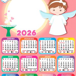 Calendário 2026 Batizado Meninas PNG Arte Digital